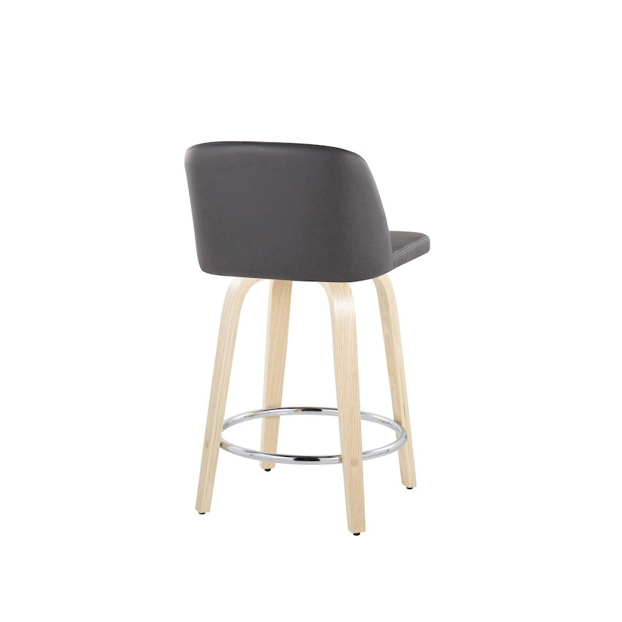 LumiSource Toriano 24in Counter Stool Set of 2 | Natural Wood & Grey PU with Chrome Footrest | Kitchen Island | Model B24-TRNOPU-GRTZR2NAGY2