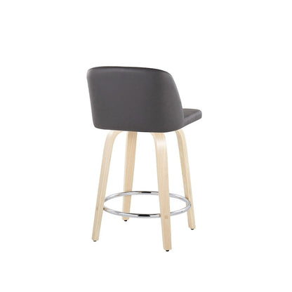 LumiSource Toriano 24in Counter Stool Set of 2 | Natural Wood & Grey PU with Chrome Footrest | Kitchen Island | Model B24-TRNOPU-GRTZR2NAGY2