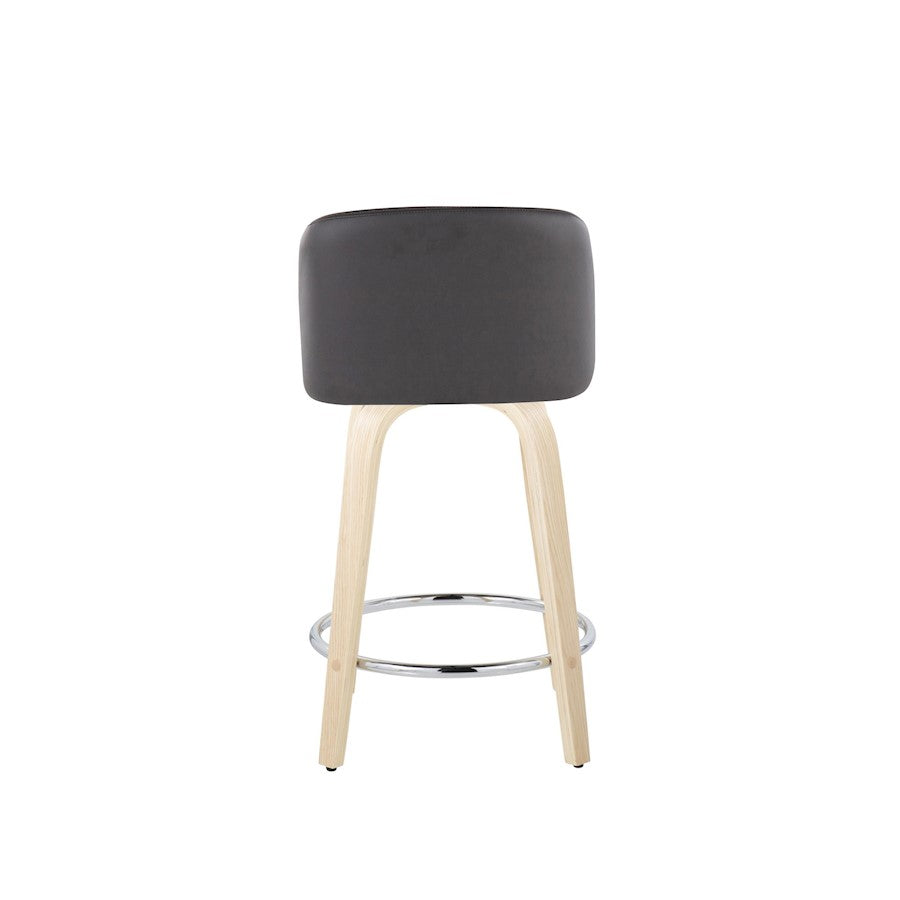 LumiSource Toriano 24in Counter Stool Set of 2 | Natural Wood & Grey PU with Chrome Footrest | Kitchen Island | Model B24-TRNOPU-GRTZR2NAGY2