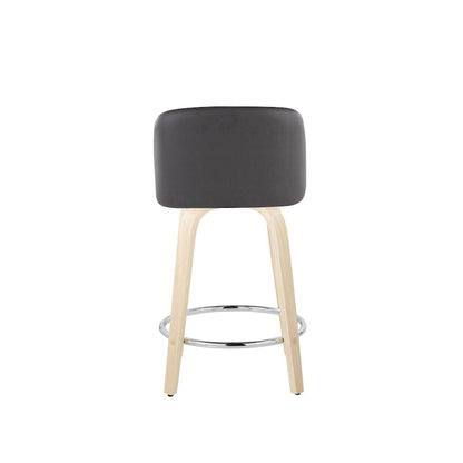 LumiSource Toriano 24in Counter Stool Set of 2 | Natural Wood & Grey PU with Chrome Footrest | Kitchen Island | Model B24-TRNOPU-GRTZR2NAGY2