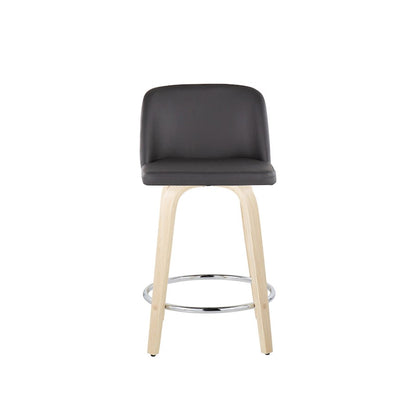 LumiSource Toriano 24in Counter Stool Set of 2 | Natural Wood & Grey PU with Chrome Footrest | Kitchen Island | Model B24-TRNOPU-GRTZR2NAGY2