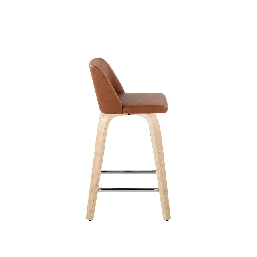 LumiSource Toriano 24in Counter Stool Set of 2 | Natural Wood, Camel PU, Chrome Metal | Kitchen Island & Breakfast | Model B24-TRNOPU-GRTZS2NACAM2