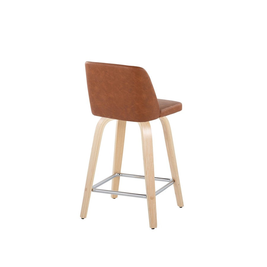 LumiSource Toriano 24in Counter Stool Set of 2 | Natural Wood, Camel PU, Chrome Metal | Kitchen Island & Breakfast | Model B24-TRNOPU-GRTZS2NACAM2