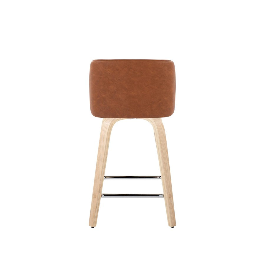 LumiSource Toriano 24in Counter Stool Set of 2 | Natural Wood, Camel PU, Chrome Metal | Kitchen Island & Breakfast | Model B24-TRNOPU-GRTZS2NACAM2