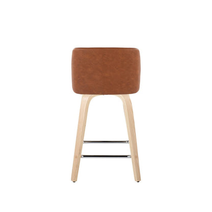 LumiSource Toriano 24in Counter Stool Set of 2 | Natural Wood, Camel PU, Chrome Metal | Kitchen Island & Breakfast | Model B24-TRNOPU-GRTZS2NACAM2
