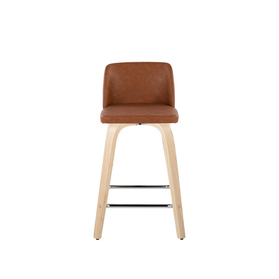 LumiSource Toriano 24in Counter Stool Set of 2 | Natural Wood, Camel PU, Chrome Metal | Kitchen Island & Breakfast | Model B24-TRNOPU-GRTZS2NACAM2