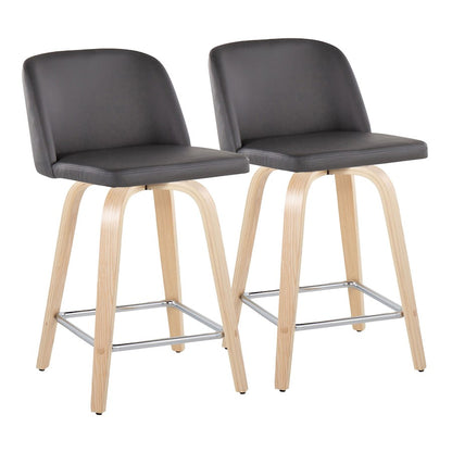 LumiSource Toriano 24in Counter Stool Set of 2 | Natural Wood, Grey PU, Chrome Metal | Kitchen Island & Breakfast Bar | Model B24-TRNOPU-GRTZS2NAGY2