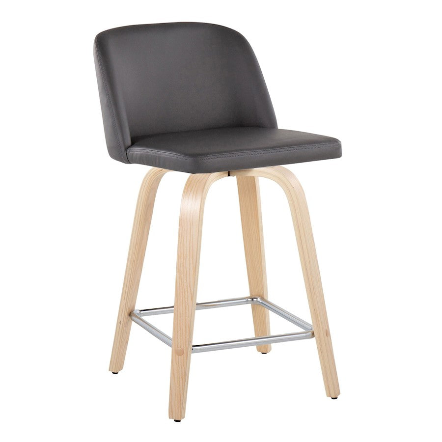 LumiSource Toriano 24in Counter Stool Set of 2 | Natural Wood, Grey PU, Chrome Metal | Kitchen Island & Breakfast Bar | Model B24-TRNOPU-GRTZS2NAGY2