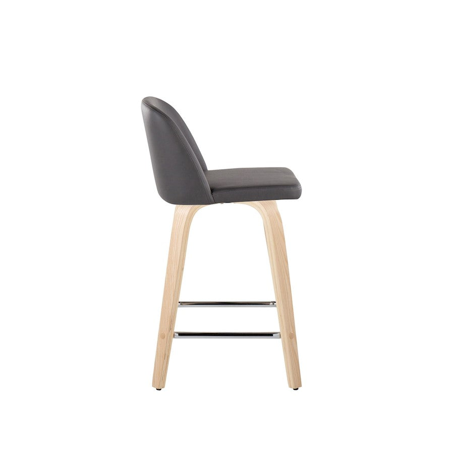 LumiSource Toriano 24in Counter Stool Set of 2 | Natural Wood, Grey PU, Chrome Metal | Kitchen Island & Breakfast Bar | Model B24-TRNOPU-GRTZS2NAGY2