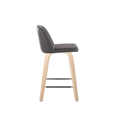 LumiSource Toriano 24in Counter Stool Set of 2 | Natural Wood, Grey PU, Chrome Metal | Kitchen Island & Breakfast Bar | Model B24-TRNOPU-GRTZS2NAGY2