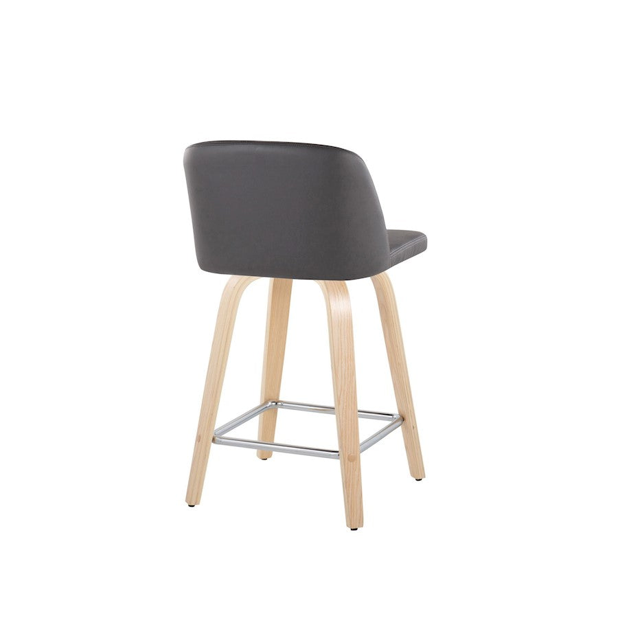 LumiSource Toriano 24in Counter Stool Set of 2 | Natural Wood, Grey PU, Chrome Metal | Kitchen Island & Breakfast Bar | Model B24-TRNOPU-GRTZS2NAGY2