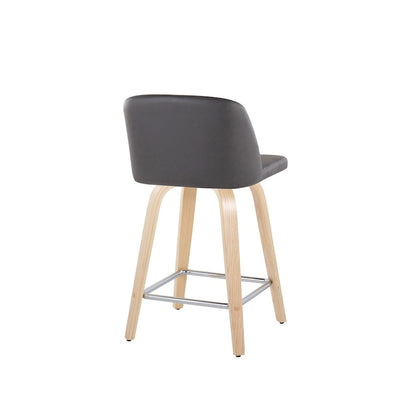 LumiSource Toriano 24in Counter Stool Set of 2 | Natural Wood, Grey PU, Chrome Metal | Kitchen Island & Breakfast Bar | Model B24-TRNOPU-GRTZS2NAGY2
