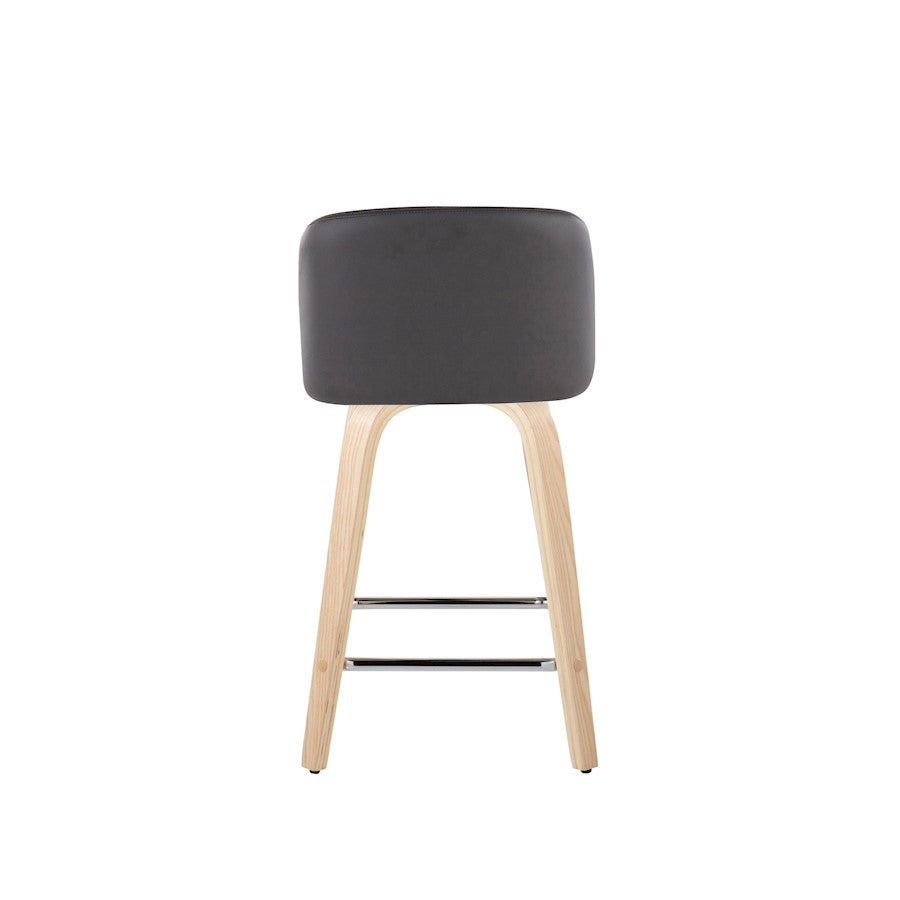 LumiSource Toriano 24in Counter Stool Set of 2 | Natural Wood, Grey PU, Chrome Metal | Kitchen Island & Breakfast Bar | Model B24-TRNOPU-GRTZS2NAGY2