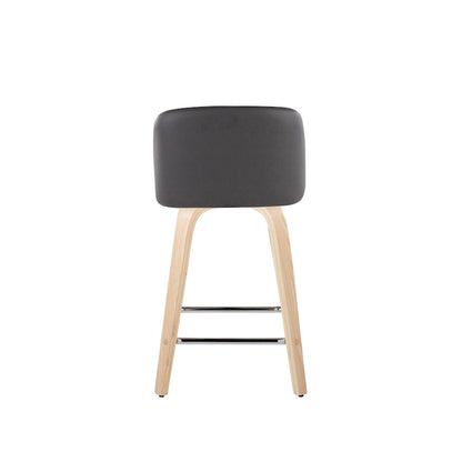 LumiSource Toriano 24in Counter Stool Set of 2 | Natural Wood, Grey PU, Chrome Metal | Kitchen Island & Breakfast Bar | Model B24-TRNOPU-GRTZS2NAGY2