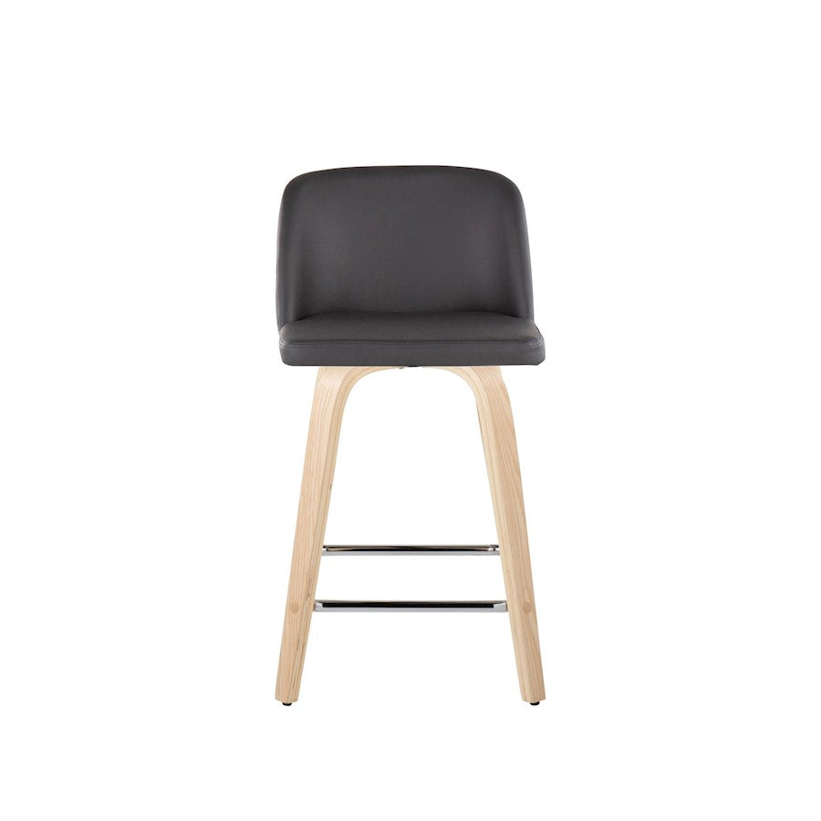 LumiSource Toriano 24in Counter Stool Set of 2 | Natural Wood, Grey PU, Chrome Metal | Kitchen Island & Breakfast Bar | Model B24-TRNOPU-GRTZS2NAGY2