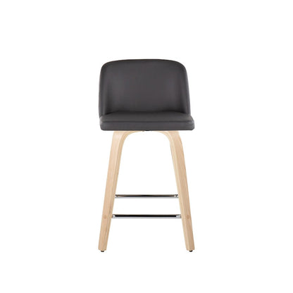 LumiSource Toriano 24in Counter Stool Set of 2 | Natural Wood, Grey PU, Chrome Metal | Kitchen Island & Breakfast Bar | Model B24-TRNOPU-GRTZS2NAGY2