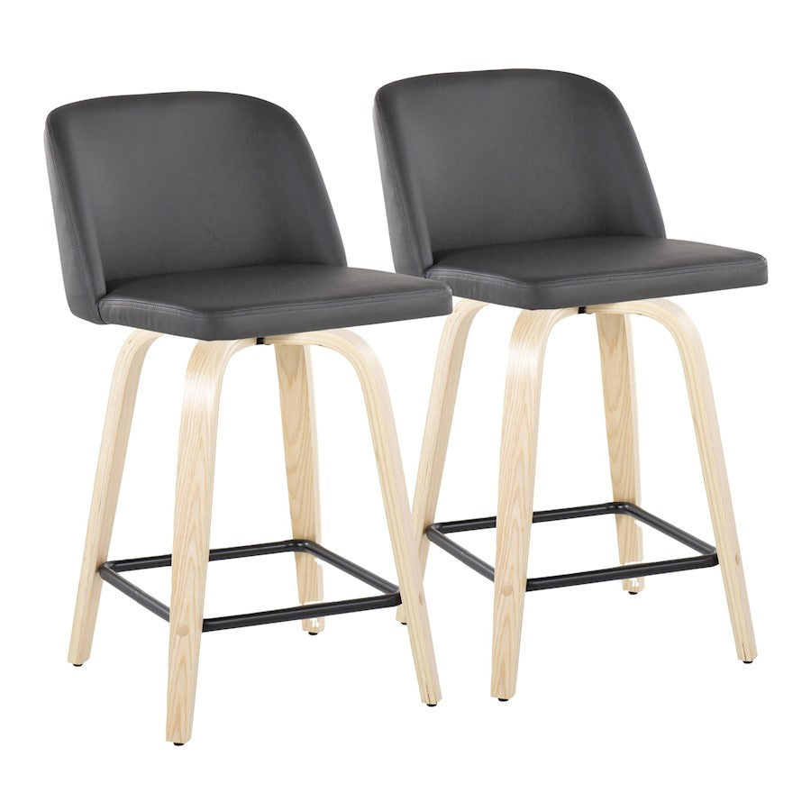 LumiSource Toriano 24in Counter Stool Set of 2 | Natural Wood, Grey PU, Black Metal | Kitchen Island & Breakfast Bar | Model B24-TRNOPU-GRTZX2NAGY2