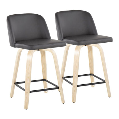 LumiSource Toriano 24in Counter Stool Set of 2 | Natural Wood, Grey PU, Black Metal | Kitchen Island & Breakfast Bar | Model B24-TRNOPU-GRTZX2NAGY2