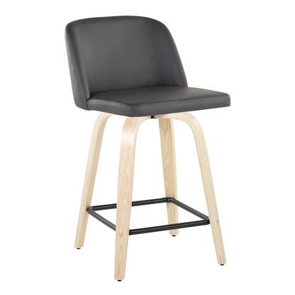 LumiSource Toriano 24in Counter Stool Set of 2 | Natural Wood, Grey PU, Black Metal | Kitchen Island & Breakfast Bar | Model B24-TRNOPU-GRTZX2NAGY2