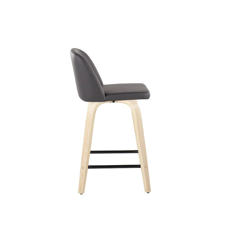 LumiSource Toriano 24in Counter Stool Set of 2 | Natural Wood, Grey PU, Black Metal | Kitchen Island & Breakfast Bar | Model B24-TRNOPU-GRTZX2NAGY2
