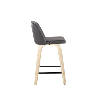 LumiSource Toriano 24in Counter Stool Set of 2 | Natural Wood, Grey PU, Black Metal | Kitchen Island & Breakfast Bar | Model B24-TRNOPU-GRTZX2NAGY2