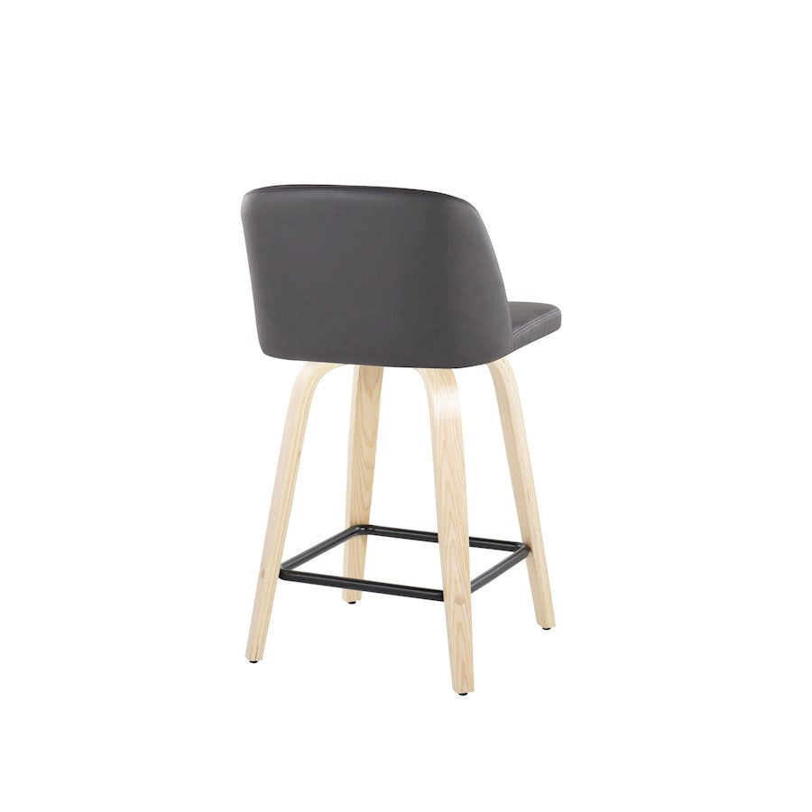LumiSource Toriano 24in Counter Stool Set of 2 | Natural Wood, Grey PU, Black Metal | Kitchen Island & Breakfast Bar | Model B24-TRNOPU-GRTZX2NAGY2