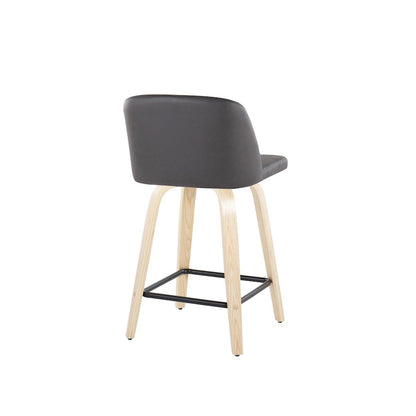 LumiSource Toriano 24in Counter Stool Set of 2 | Natural Wood, Grey PU, Black Metal | Kitchen Island & Breakfast Bar | Model B24-TRNOPU-GRTZX2NAGY2