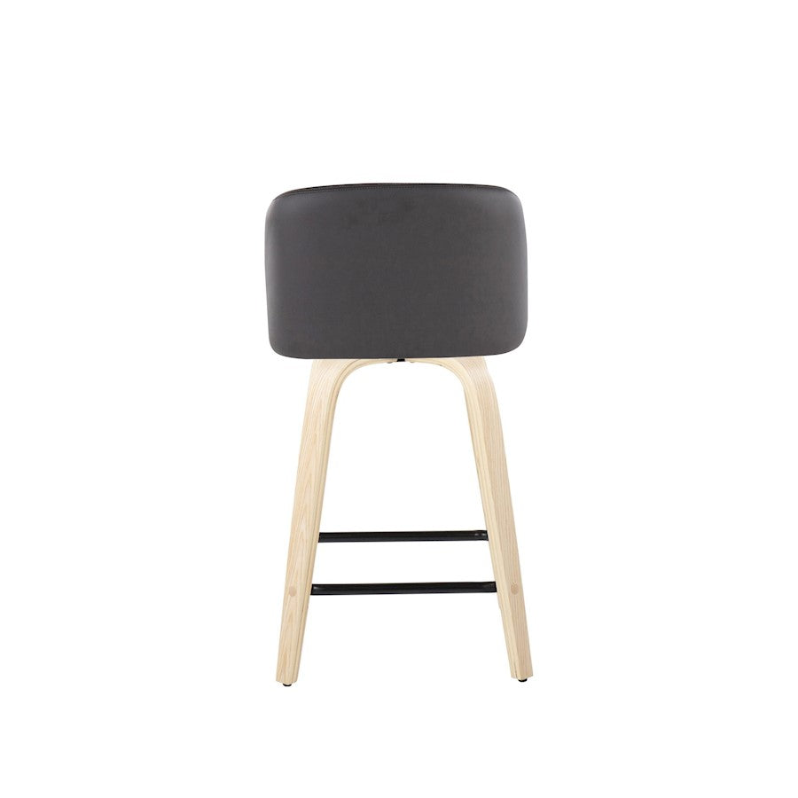 LumiSource Toriano 24in Counter Stool Set of 2 | Natural Wood, Grey PU, Black Metal | Kitchen Island & Breakfast Bar | Model B24-TRNOPU-GRTZX2NAGY2