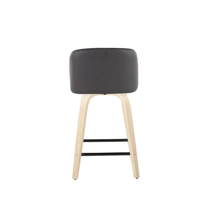 LumiSource Toriano 24in Counter Stool Set of 2 | Natural Wood, Grey PU, Black Metal | Kitchen Island & Breakfast Bar | Model B24-TRNOPU-GRTZX2NAGY2