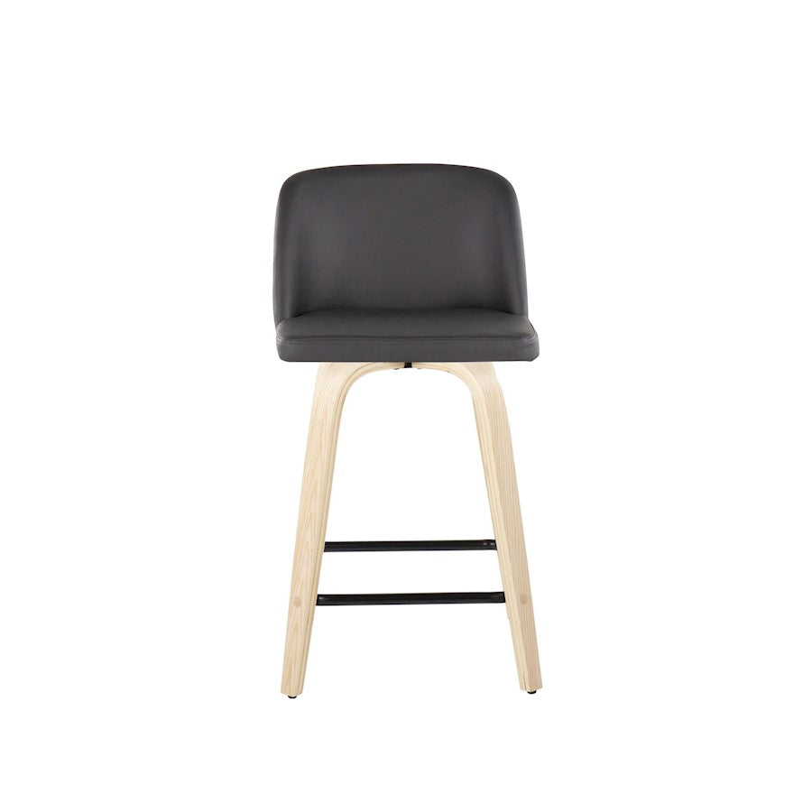LumiSource Toriano 24in Counter Stool Set of 2 | Natural Wood, Grey PU, Black Metal | Kitchen Island & Breakfast Bar | Model B24-TRNOPU-GRTZX2NAGY2