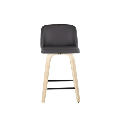 LumiSource Toriano 24in Counter Stool Set of 2 | Natural Wood, Grey PU, Black Metal | Kitchen Island & Breakfast Bar | Model B24-TRNOPU-GRTZX2NAGY2