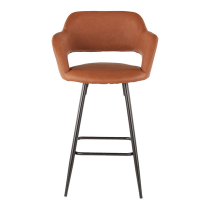 LumiSource Margarite Counter Stool Set of 2 | Black Metal, Brown PU | Kitchen Island & Breakfast Bar Seating | 22 x 22 x 37 in | Model B25-MARGBK-BN2