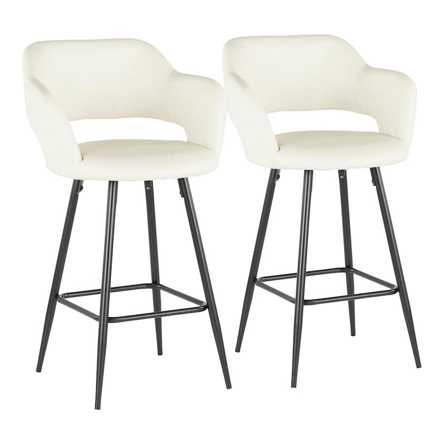LumiSource Margarite Counter Stool Set of 2 | Contemporary Black Metal & Cream PU Leather | Kitchen Island & Breakfast Bar | Model B25-MARGBK-CR2