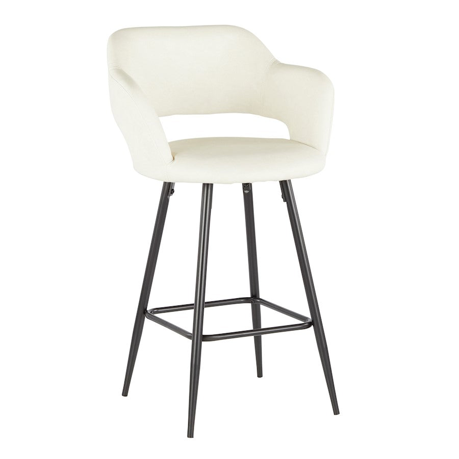 LumiSource Margarite Counter Stool Set of 2 | Contemporary Black Metal & Cream PU Leather | Kitchen Island & Breakfast Bar | Model B25-MARGBK-CR2