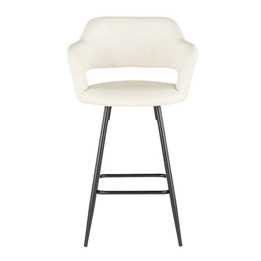 LumiSource Margarite Counter Stool Set of 2 | Contemporary Black Metal & Cream PU Leather | Kitchen Island & Breakfast Bar | Model B25-MARGBK-CR2