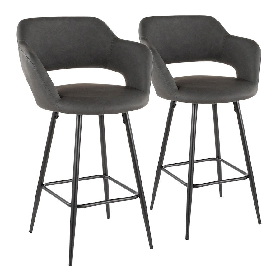LumiSource Margarite Counter Stool Set of 2 | Contemporary Black Metal & Grey PU Leather | Kitchen Island & Breakfast Bar | Model B25-MARGBK-GY2
