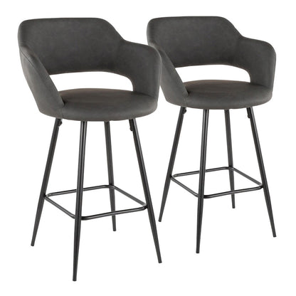 LumiSource Margarite Counter Stool Set of 2 | Contemporary Black Metal & Grey PU Leather | Kitchen Island & Breakfast Bar | Model B25-MARGBK-GY2
