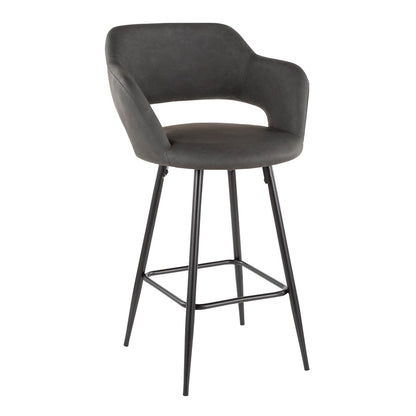 LumiSource Margarite Counter Stool Set of 2 | Contemporary Black Metal & Grey PU Leather | Kitchen Island & Breakfast Bar | Model B25-MARGBK-GY2