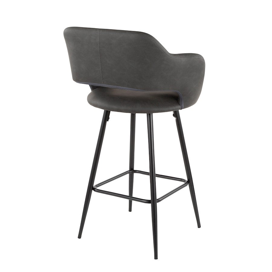 LumiSource Margarite Counter Stool Set of 2 | Contemporary Black Metal & Grey PU Leather | Kitchen Island & Breakfast Bar | Model B25-MARGBK-GY2