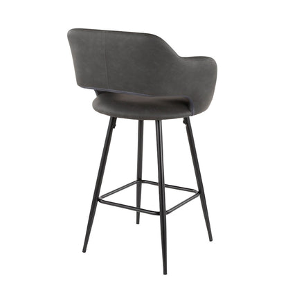 LumiSource Margarite Counter Stool Set of 2 | Contemporary Black Metal & Grey PU Leather | Kitchen Island & Breakfast Bar | Model B25-MARGBK-GY2