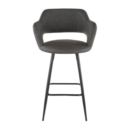 LumiSource Margarite Counter Stool Set of 2 | Contemporary Black Metal & Grey PU Leather | Kitchen Island & Breakfast Bar | Model B25-MARGBK-GY2