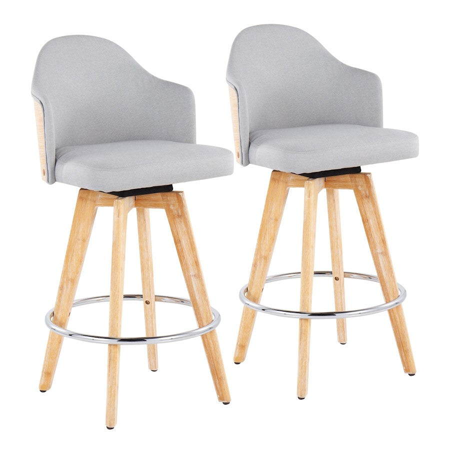 LumiSource Ahoy2 Counter Stool Set of 2 | Contemporary Grey Fabric & Natural Bamboo with Chrome Accents | Kitchen Island | Model B26-AHOY2-RNANALGY2