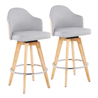 LumiSource Ahoy2 Counter Stool Set of 2 | Contemporary Grey Fabric & Natural Bamboo with Chrome Accents | Kitchen Island | Model B26-AHOY2-RNANALGY2
