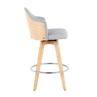 LumiSource Ahoy2 Counter Stool Set of 2 | Contemporary Grey Fabric & Natural Bamboo with Chrome Accents | Kitchen Island | Model B26-AHOY2-RNANALGY2