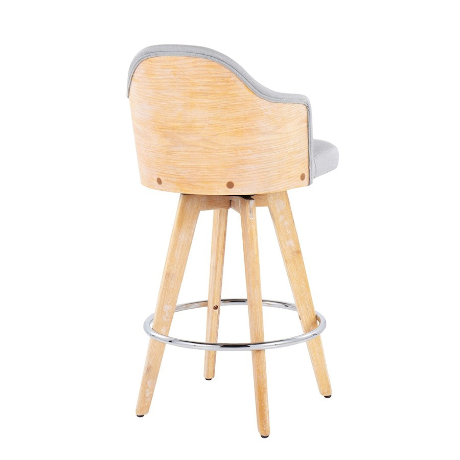 LumiSource Ahoy2 Counter Stool Set of 2 | Contemporary Grey Fabric & Natural Bamboo with Chrome Accents | Kitchen Island | Model B26-AHOY2-RNANALGY2