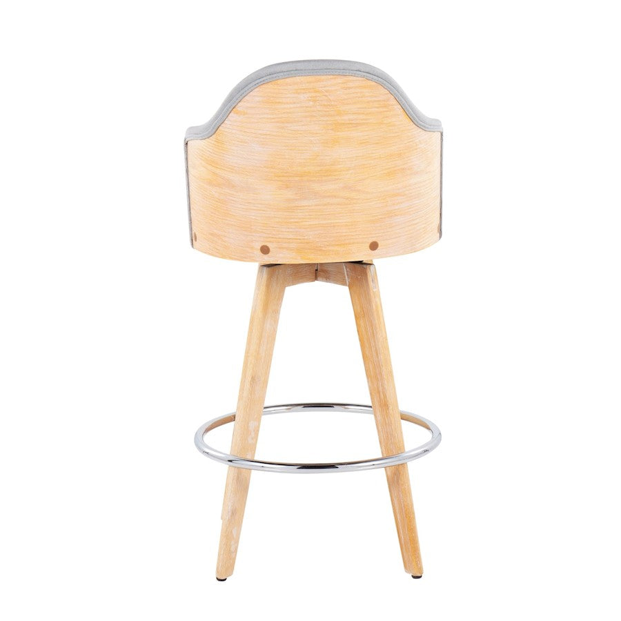 LumiSource Ahoy2 Counter Stool Set of 2 | Contemporary Grey Fabric & Natural Bamboo with Chrome Accents | Kitchen Island | Model B26-AHOY2-RNANALGY2