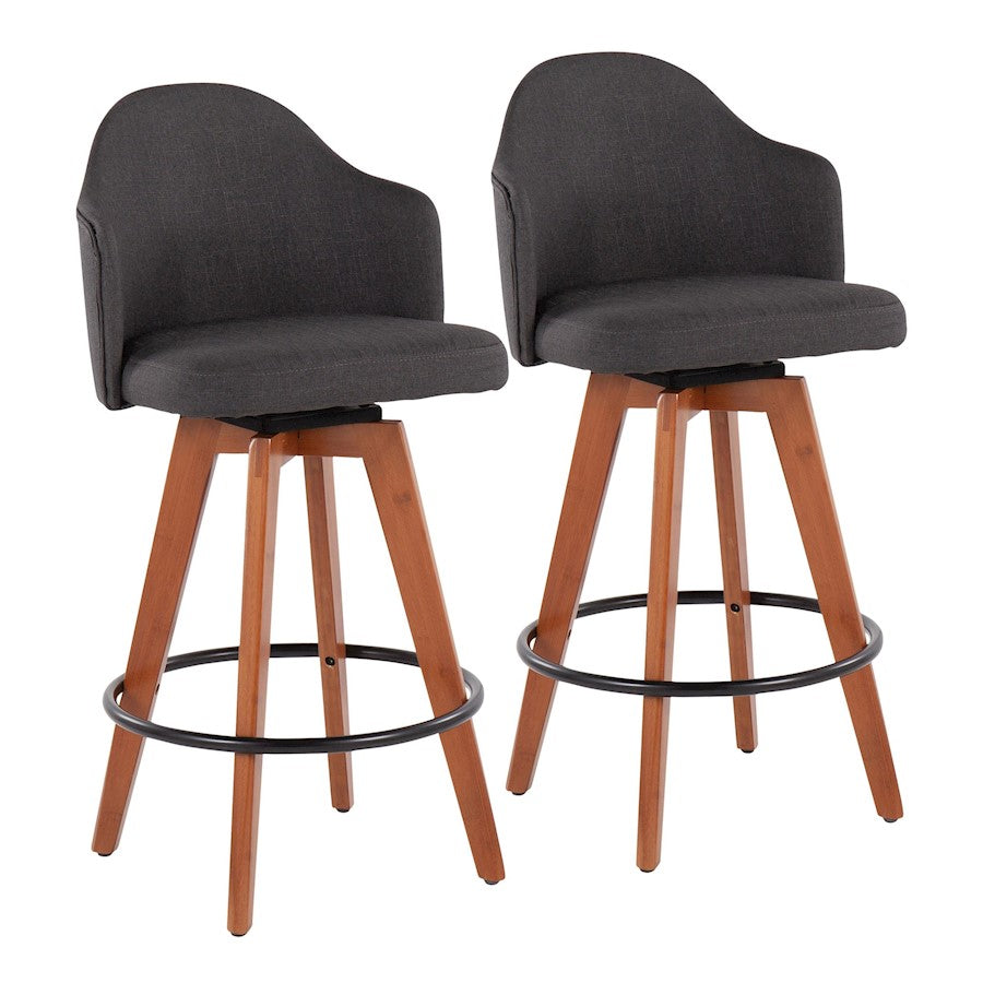 LumiSource Ahoy Counter Stool Set of 2 | Contemporary Charcoal Fabric & Walnut Bamboo with Black Metal | Kitchen Island | Model B26-AHOYUP2-QWLCHAR2