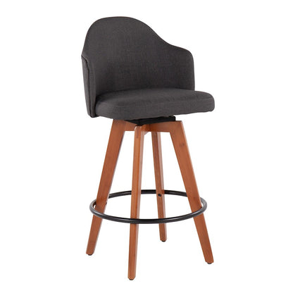 LumiSource Ahoy Counter Stool Set of 2 | Contemporary Charcoal Fabric & Walnut Bamboo with Black Metal | Kitchen Island | Model B26-AHOYUP2-QWLCHAR2