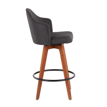 LumiSource Ahoy Counter Stool Set of 2 | Contemporary Charcoal Fabric & Walnut Bamboo with Black Metal | Kitchen Island | Model B26-AHOYUP2-QWLCHAR2
