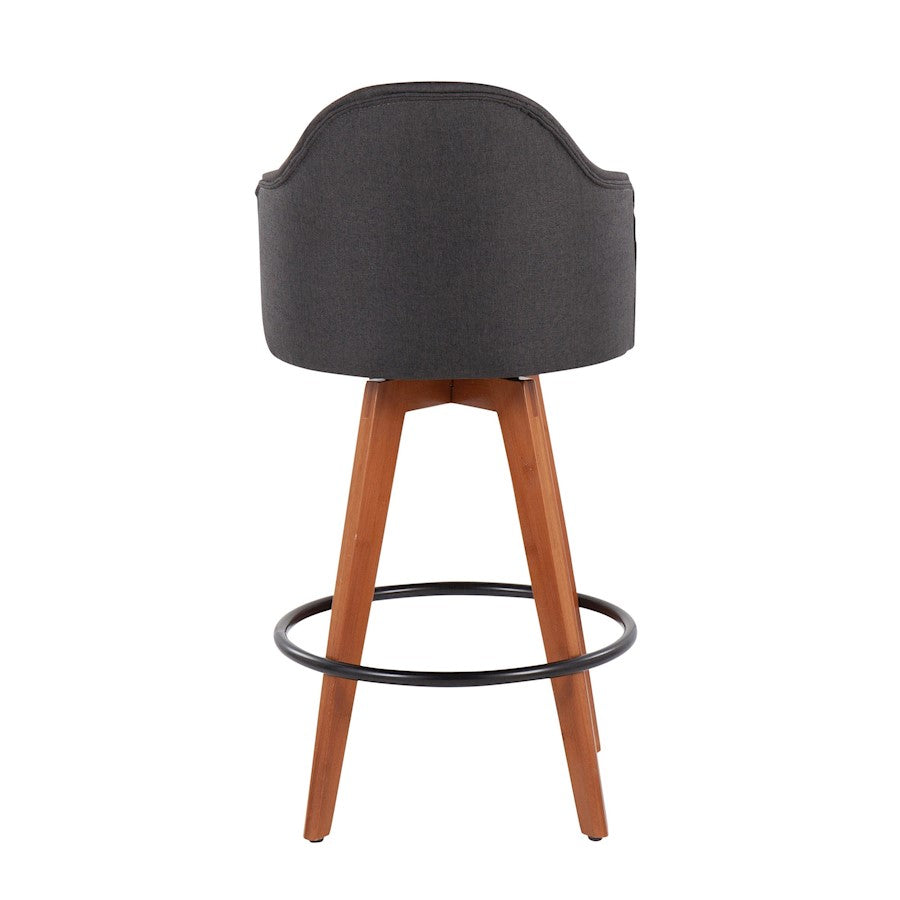 LumiSource Ahoy Counter Stool Set of 2 | Contemporary Charcoal Fabric & Walnut Bamboo with Black Metal | Kitchen Island | Model B26-AHOYUP2-QWLCHAR2
